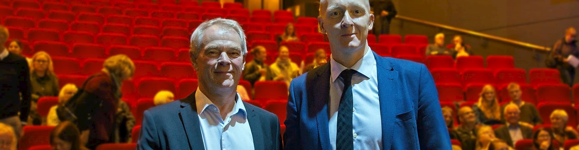 Jens Møller og Jakob Buch-Jepsen i foredraget Fra anholdelse til dom hos FOF Aarhus