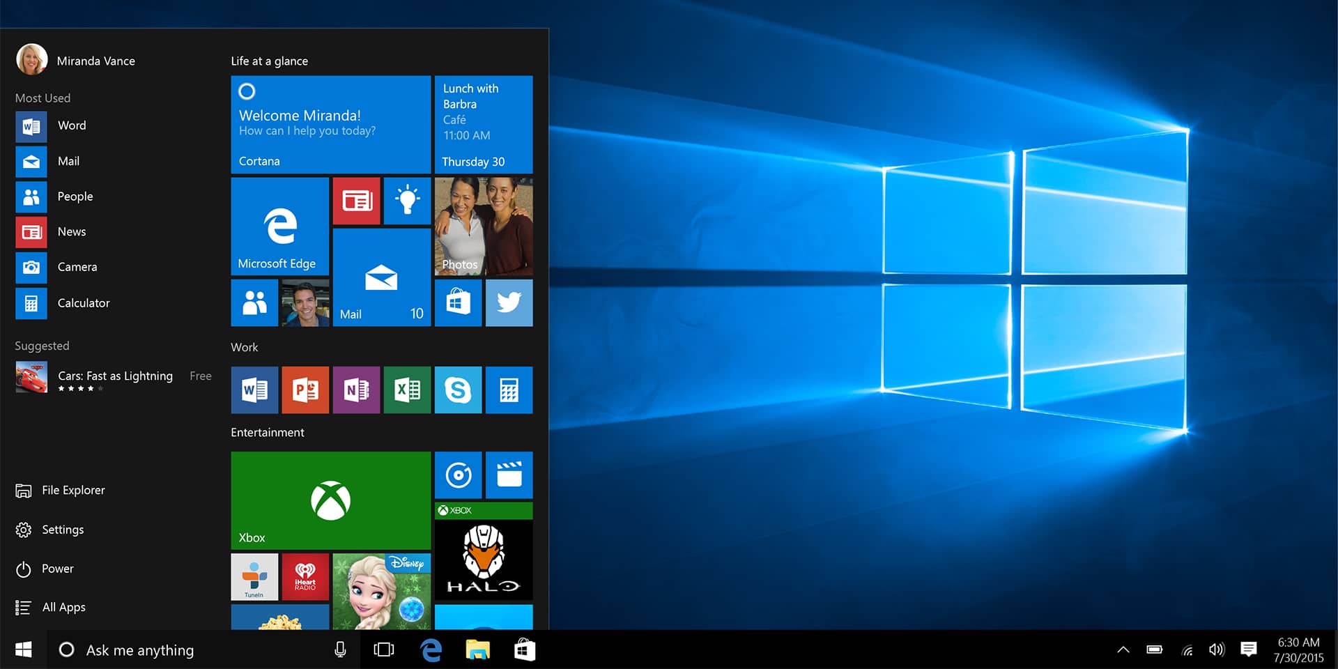 Brugerfladen i Windows 10