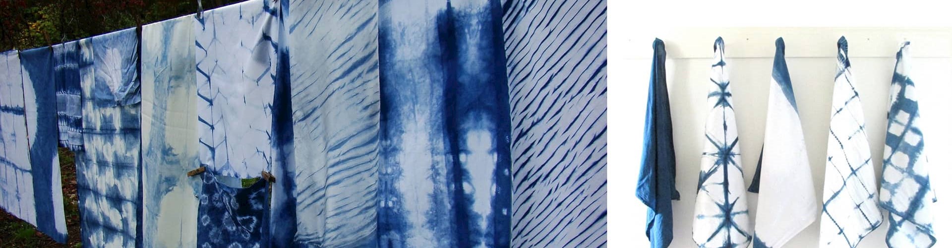 Tekstiler indfarvet med shibori-teknik, kursus i shibori ved FOF Aarhus