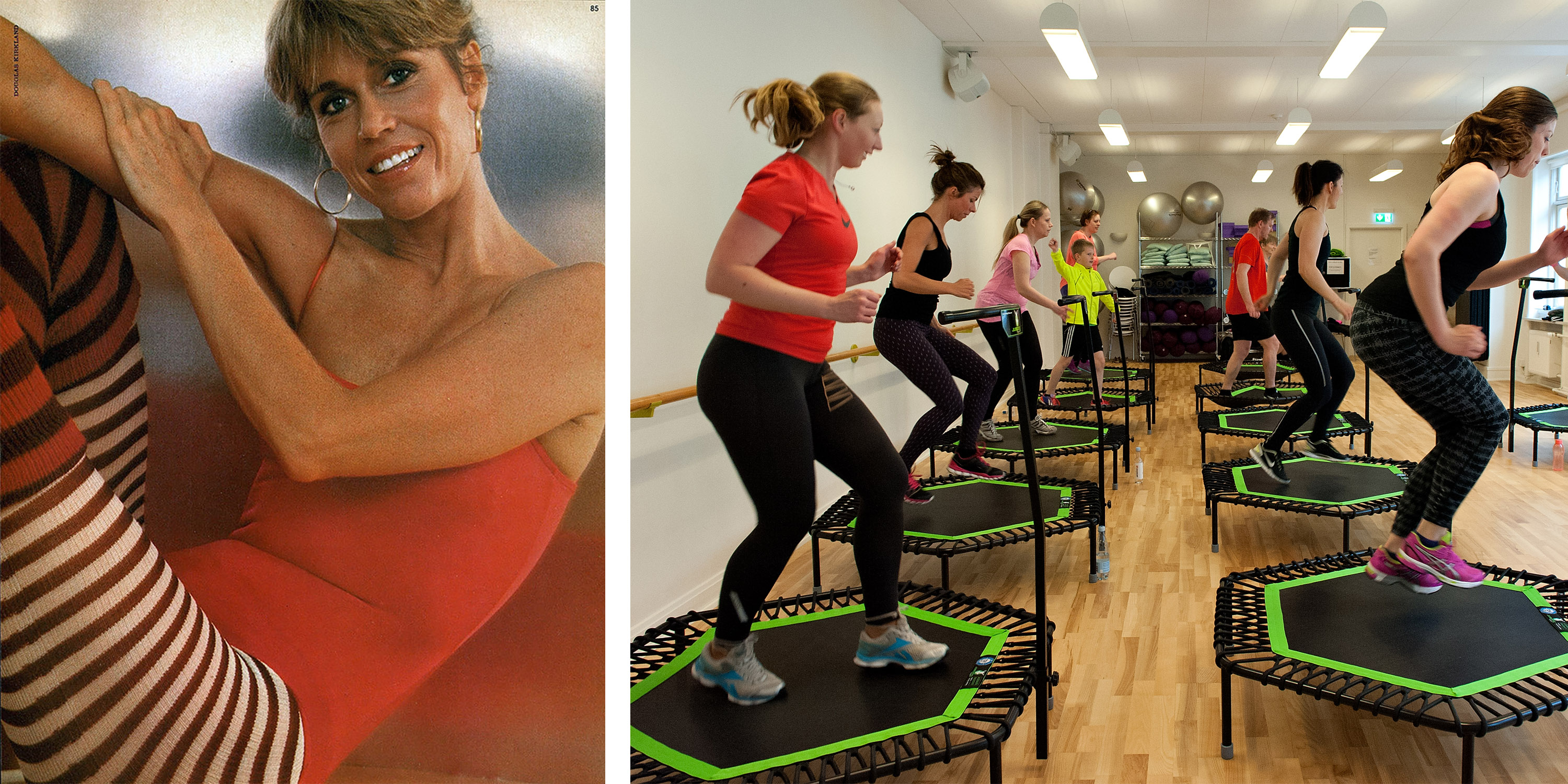 Billedfrise med Jane Fonda Workout og Jumping Fitness
