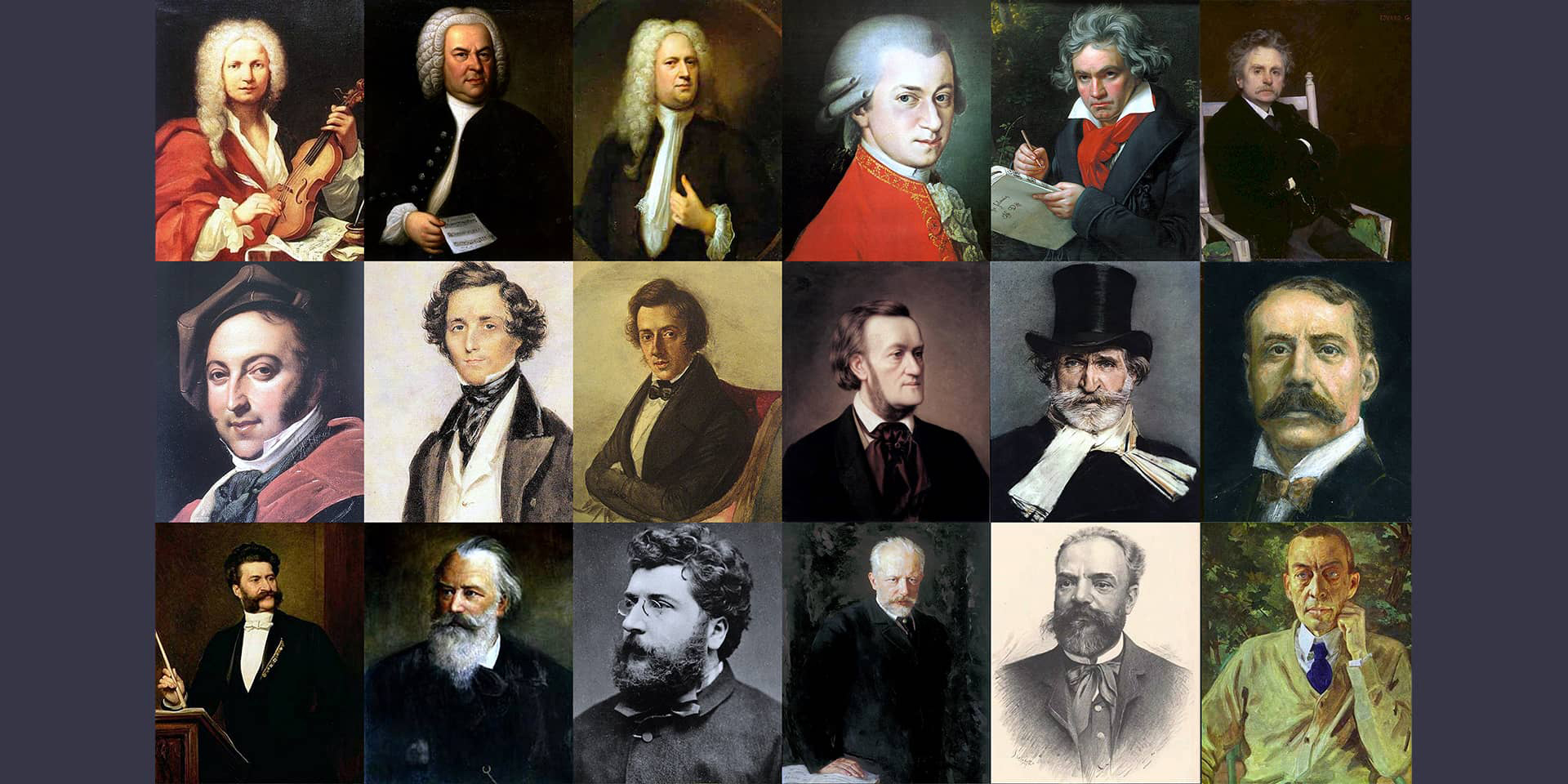Billedefrise med portrætter af klassiske komponister. FOF Aarhus