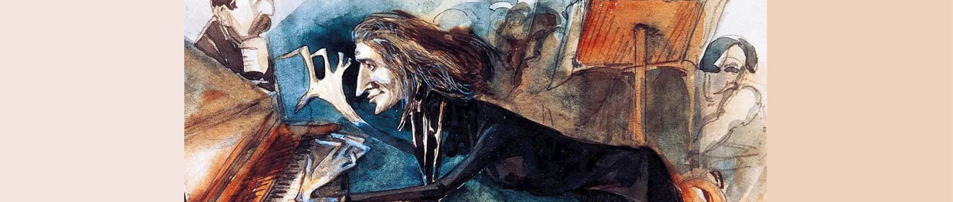 Karikatur af Franz Liszt fra Michel-Dimitri Calvocoressis ”Liszt” (1905)