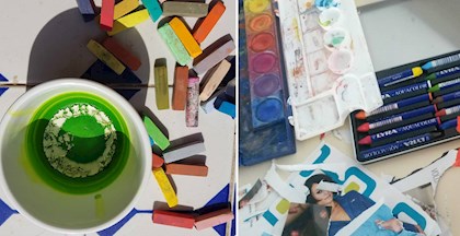 Malekridt og akvarelfarver til FOF Aarhus' kreative kursus