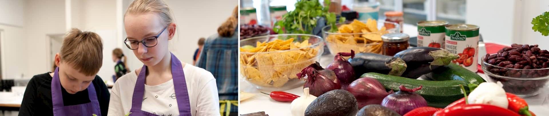 Børn laver sund mad i køkkenet på madskole i FOF Aarhus