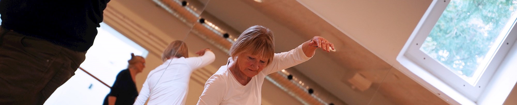 Et dancefitness hold til ældre deltager.