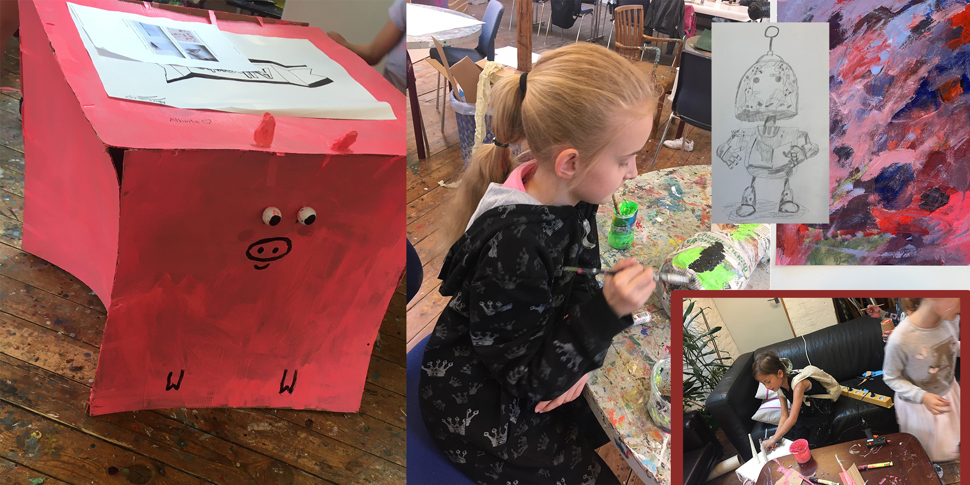 børnekunst i Malersalen - flere billeder - kreative kunstkurser for børn hos FOF i Randers