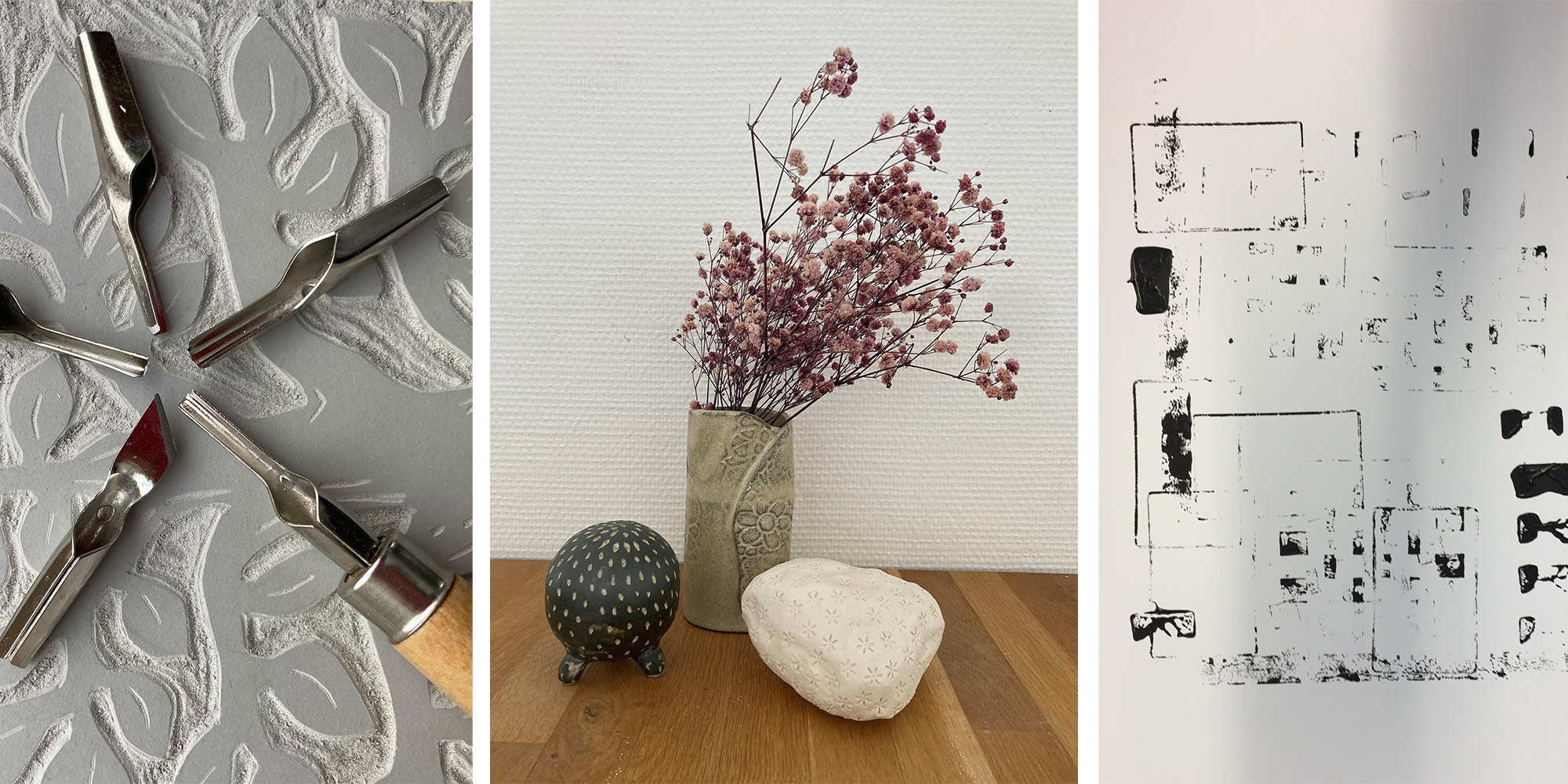 Slip kreativiteten fri - FOF kursus i Arden med lino cut keramik og mono print