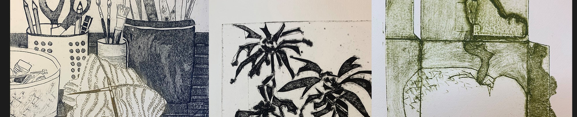 grafisk tryk collografi 3 billeder - kursus hos FOF med Marianne Bastholm Schmidt