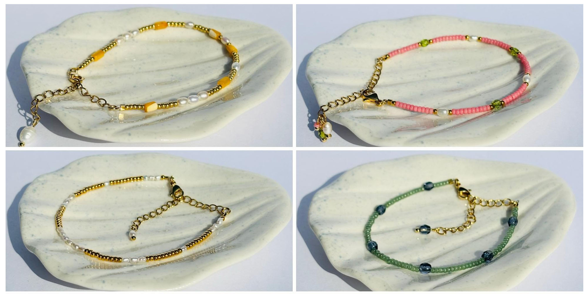 foto af 4 hjemmelavede perle armbånd smykker flere farver