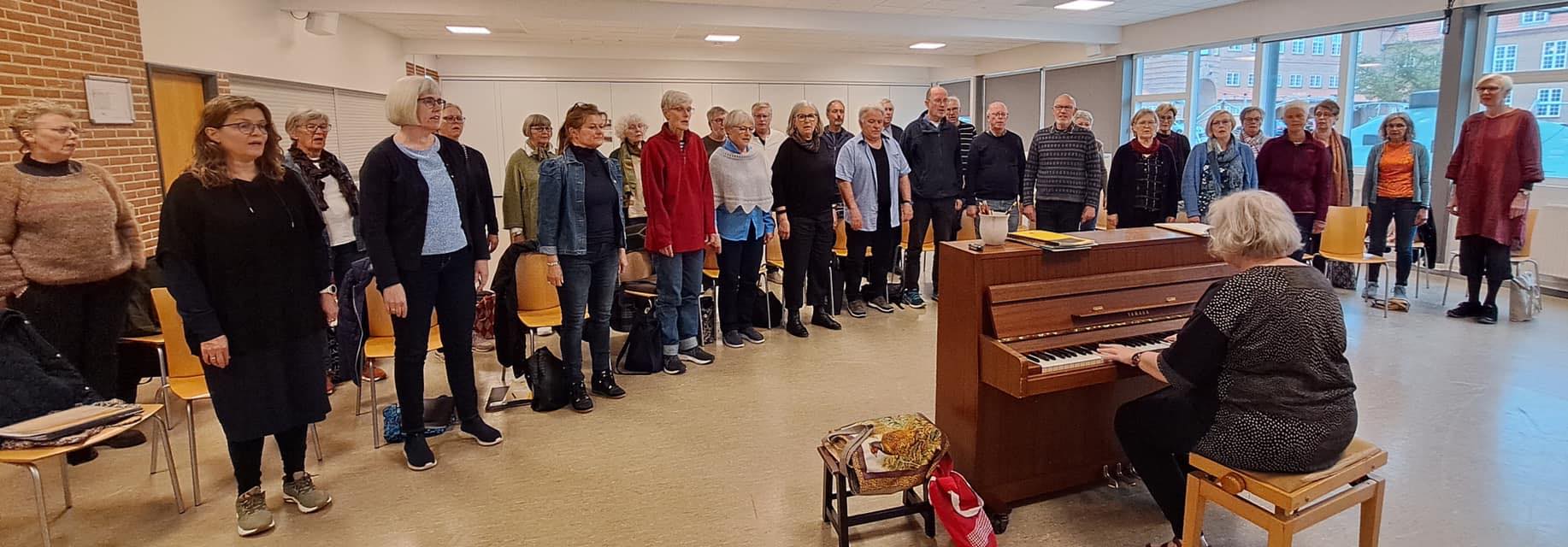 FOF Sønderjylland Haderslev lærerkor kor synger foran klaverspiller
