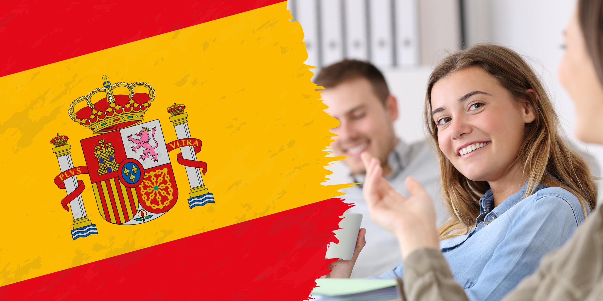 FOF Sønderjylland Spansk tre mennesker og det spanske flag