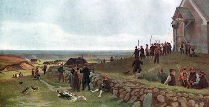 Slavekrigen 1848 - billedet er af maleriet "Stormklokkerne" af Hans Smidth