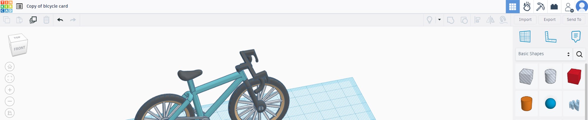 Screenshot af en 3D tegning af en cykel man selv kan samle i 3D programmet TinkerCad