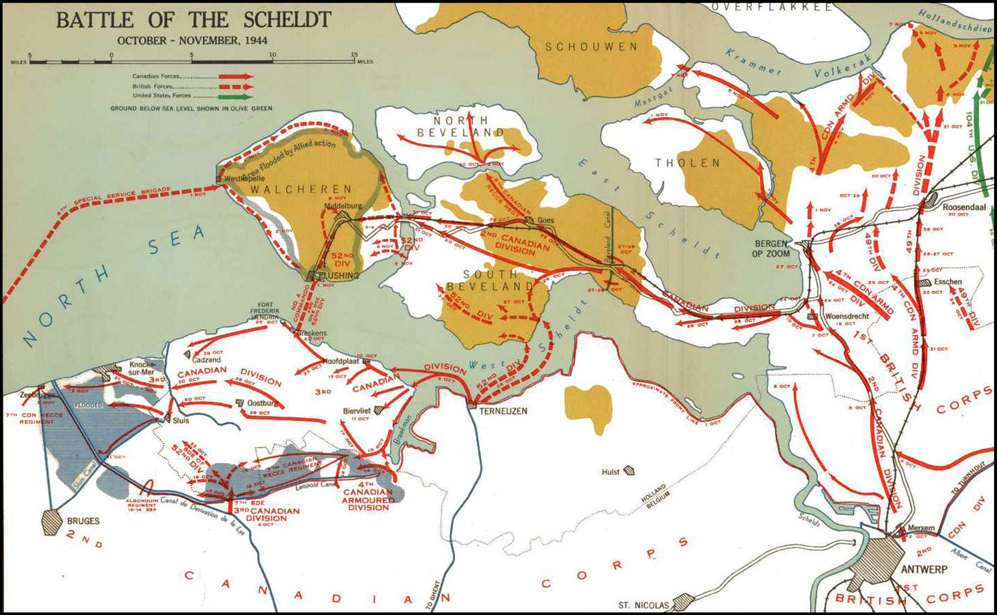 Kort over Battle of the Scheldt, oktober til november 1944