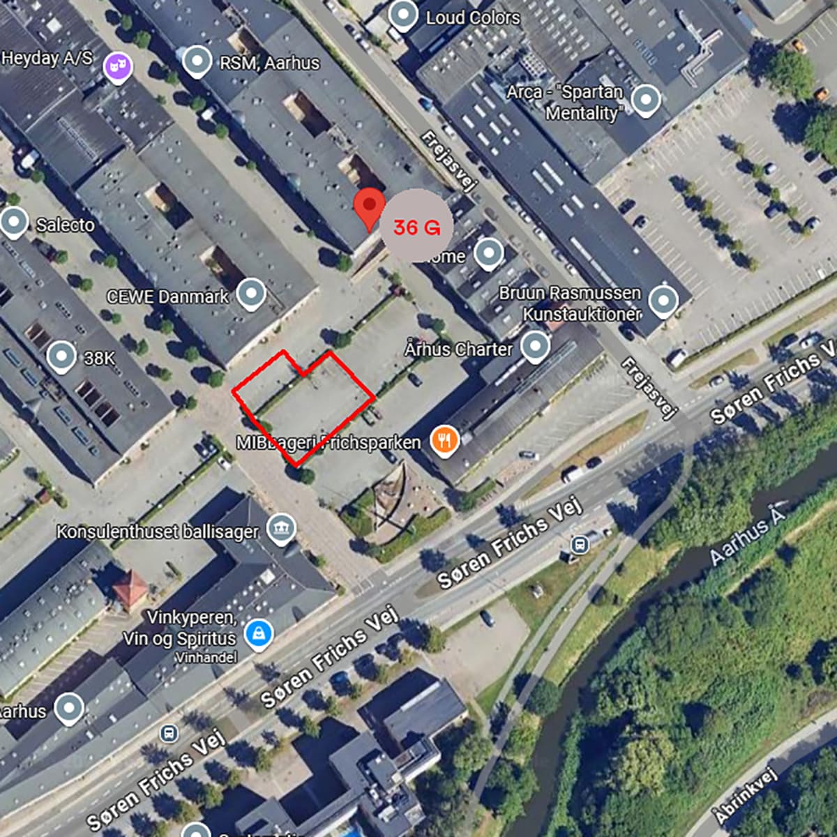 Kort af Frichsparken i Aarhus set ovenfra | Parkering i FOF Aarhus