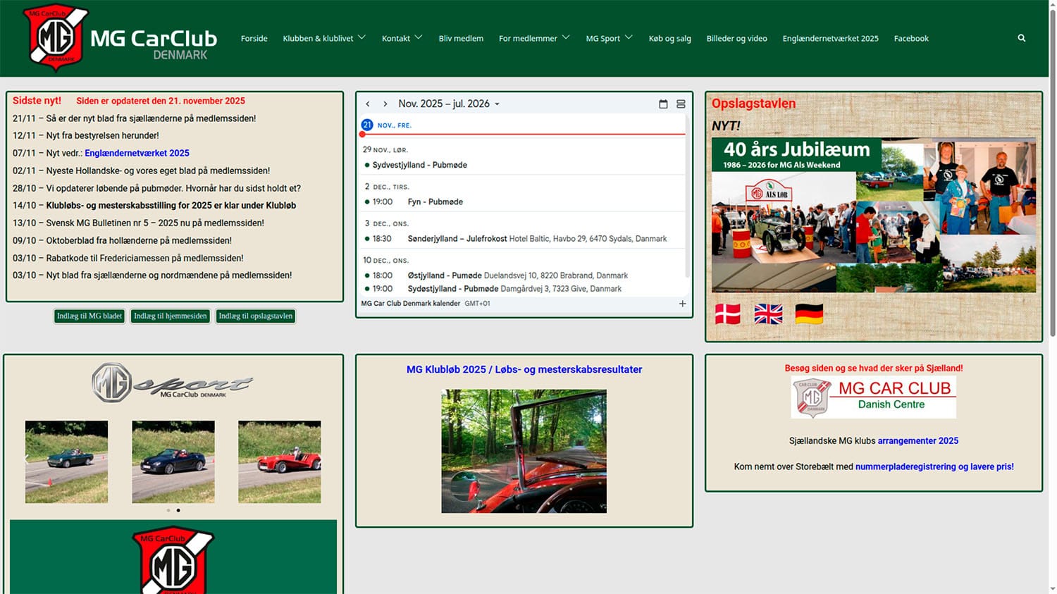 MG Car Club Denmarks WordPress hjemmeside