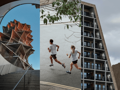 Løbere, der bevæger sig gennem byens arkitektur