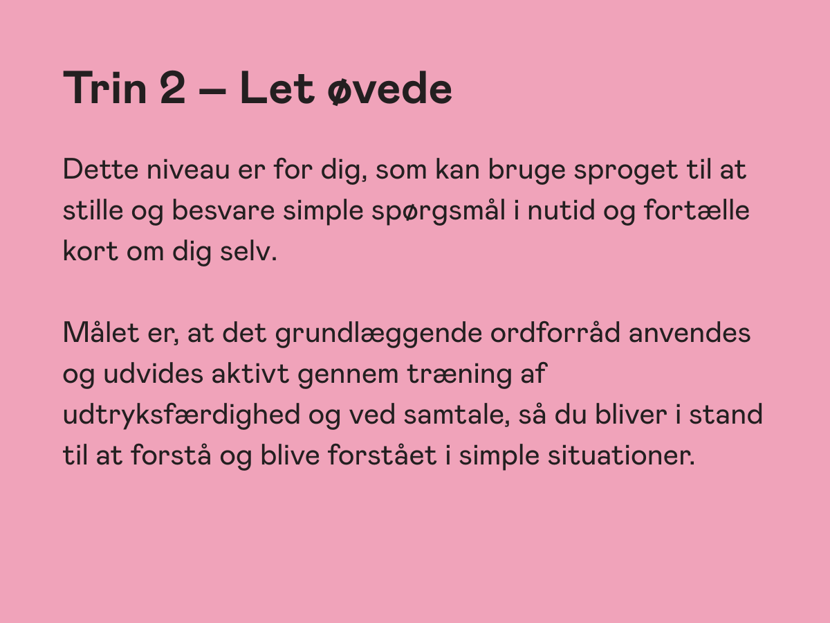 Niveaubeskrivelse for sprogundervisning hos FOF - letøvede