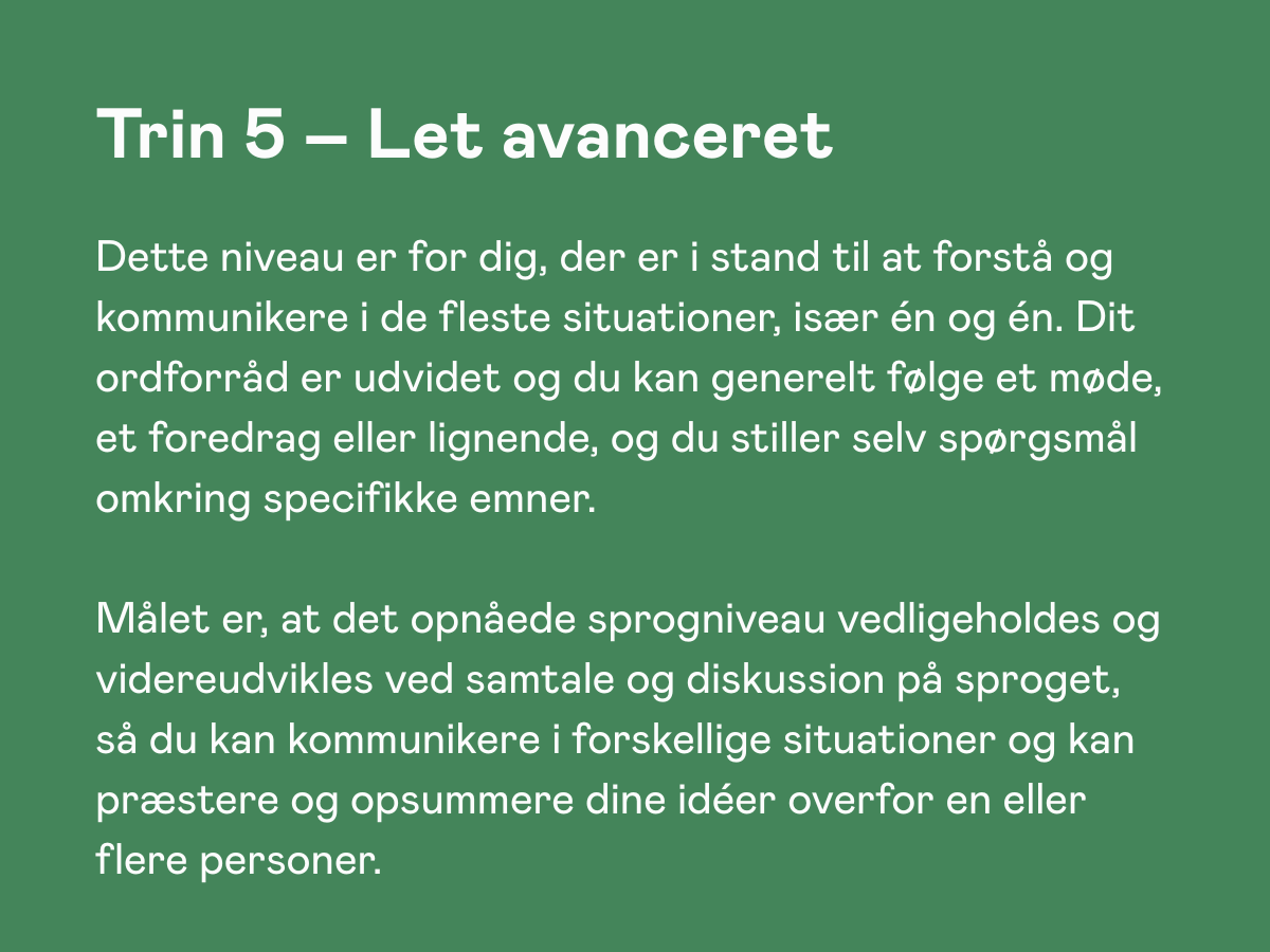 Niveaubeskrivelse for sprogundervisning hos FOF - let avanceret