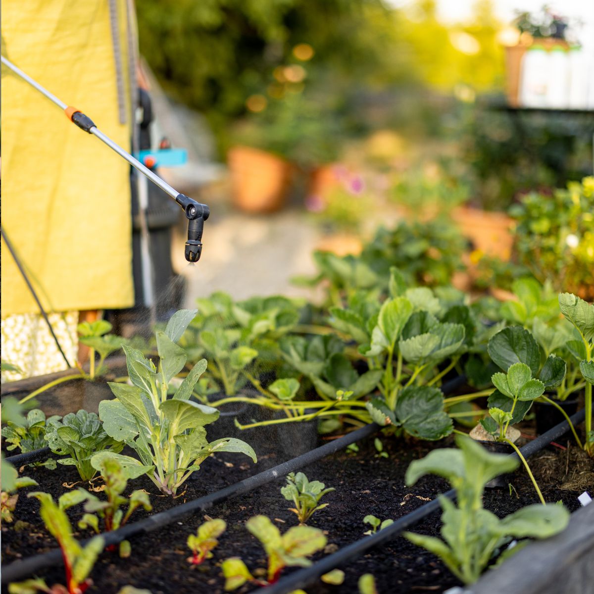Underviser fortæller om permakulturhaven og viser forskellige planter.