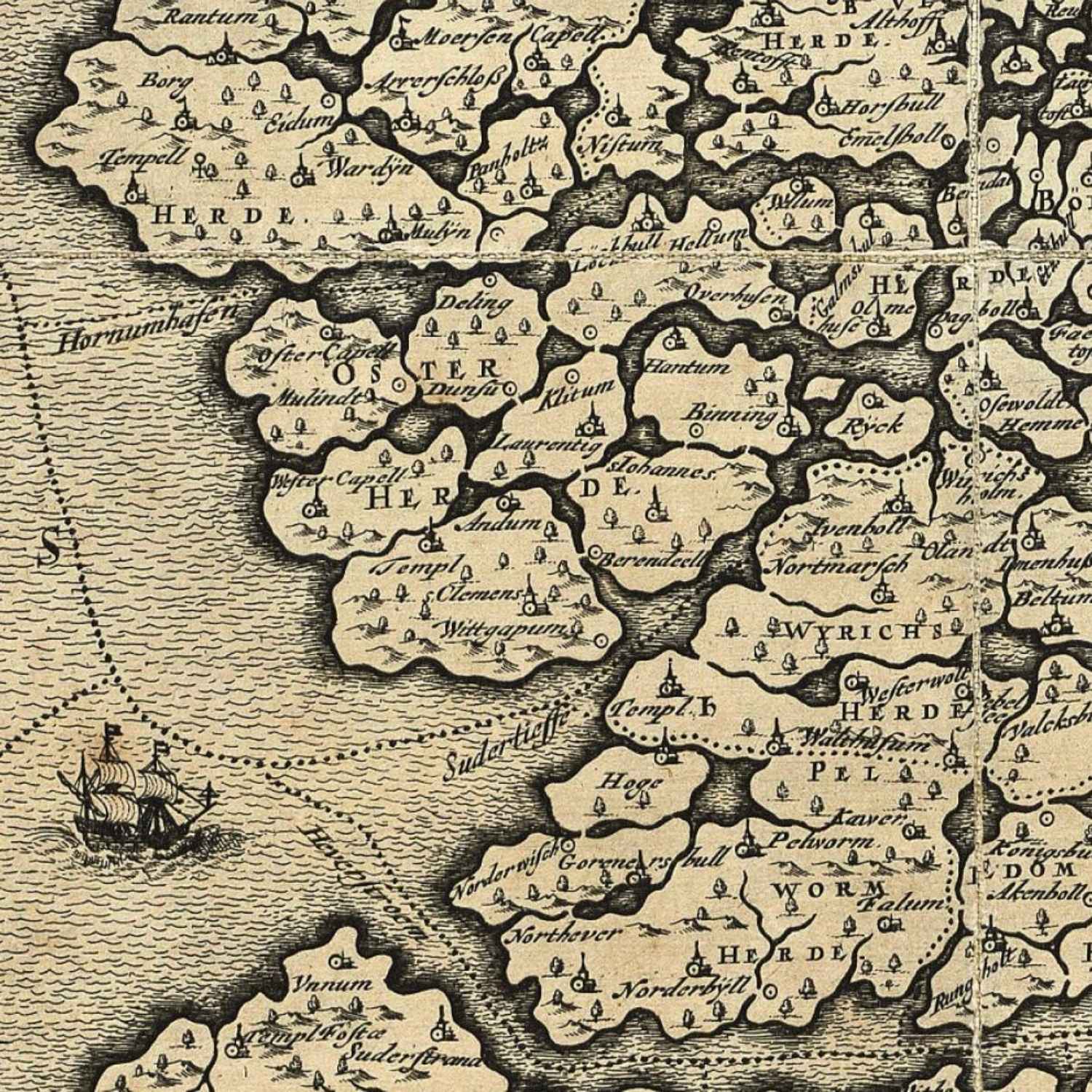 Gammelt kort over Nordfrisland