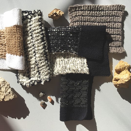 Knitted pieces at knitting beginner course