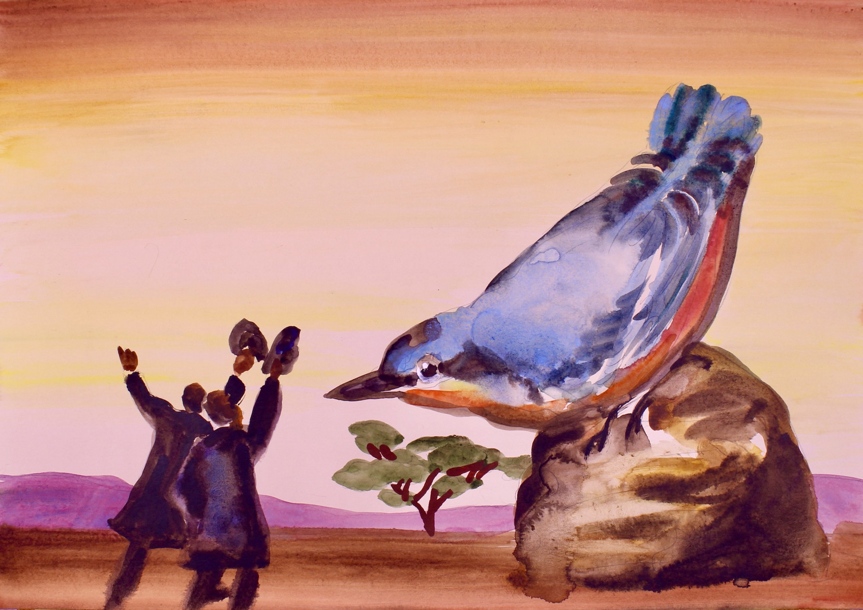 Deltager maler akvarel med pensel og vandfarver