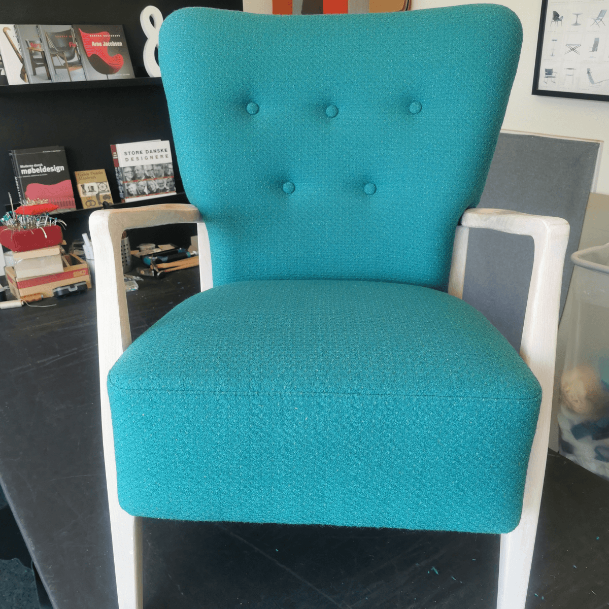 Polsteret stol lavet på kursus ved FOF