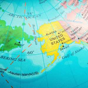 Kortudsnit over det nordlige Stillehav med Beringshavet, Alaska og det nordøstlige Asien.