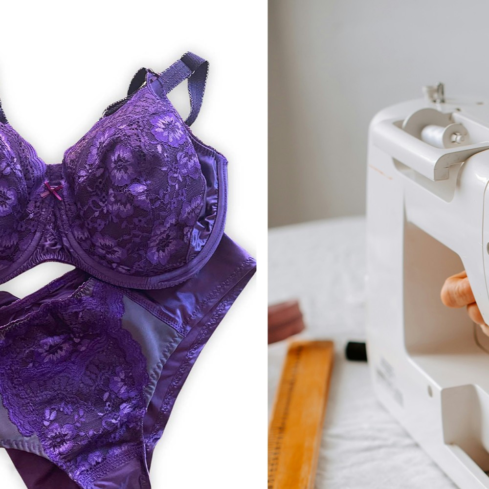 lilla lingeri og symaskine