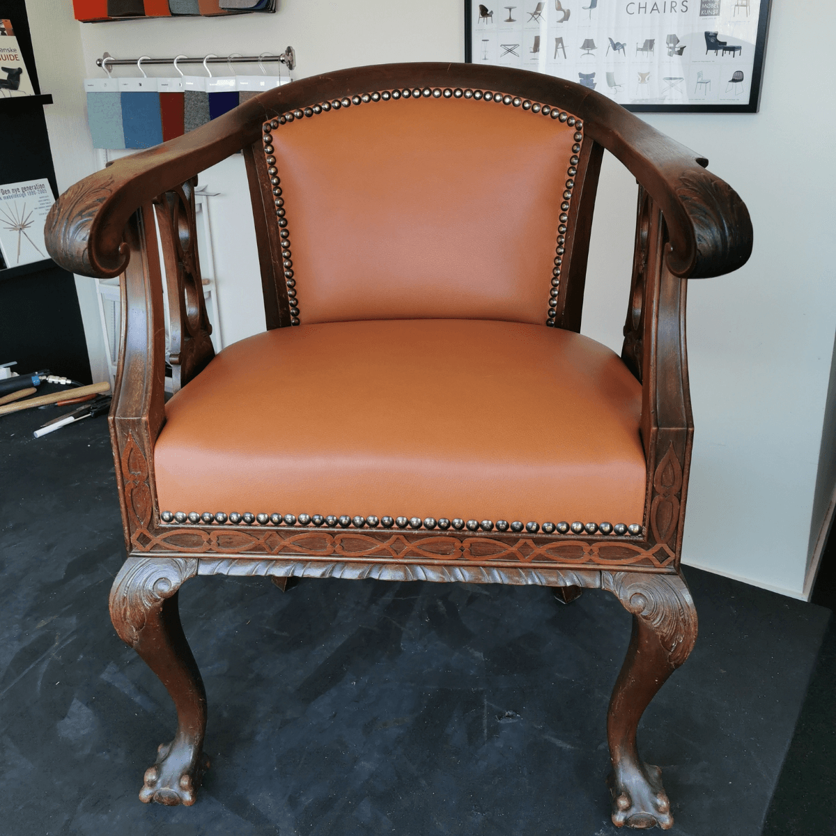 Polsteret stol lavet på kursus ved FOF