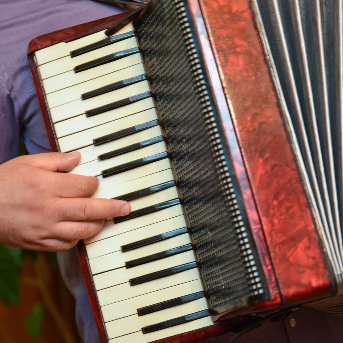Person spiller harmonika til FOF-undervisning med fokus på teknik og melodier.