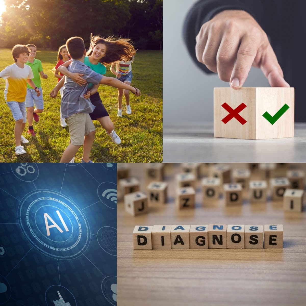 Billedkollage, ungdom, dannelse, AI og diagnoser